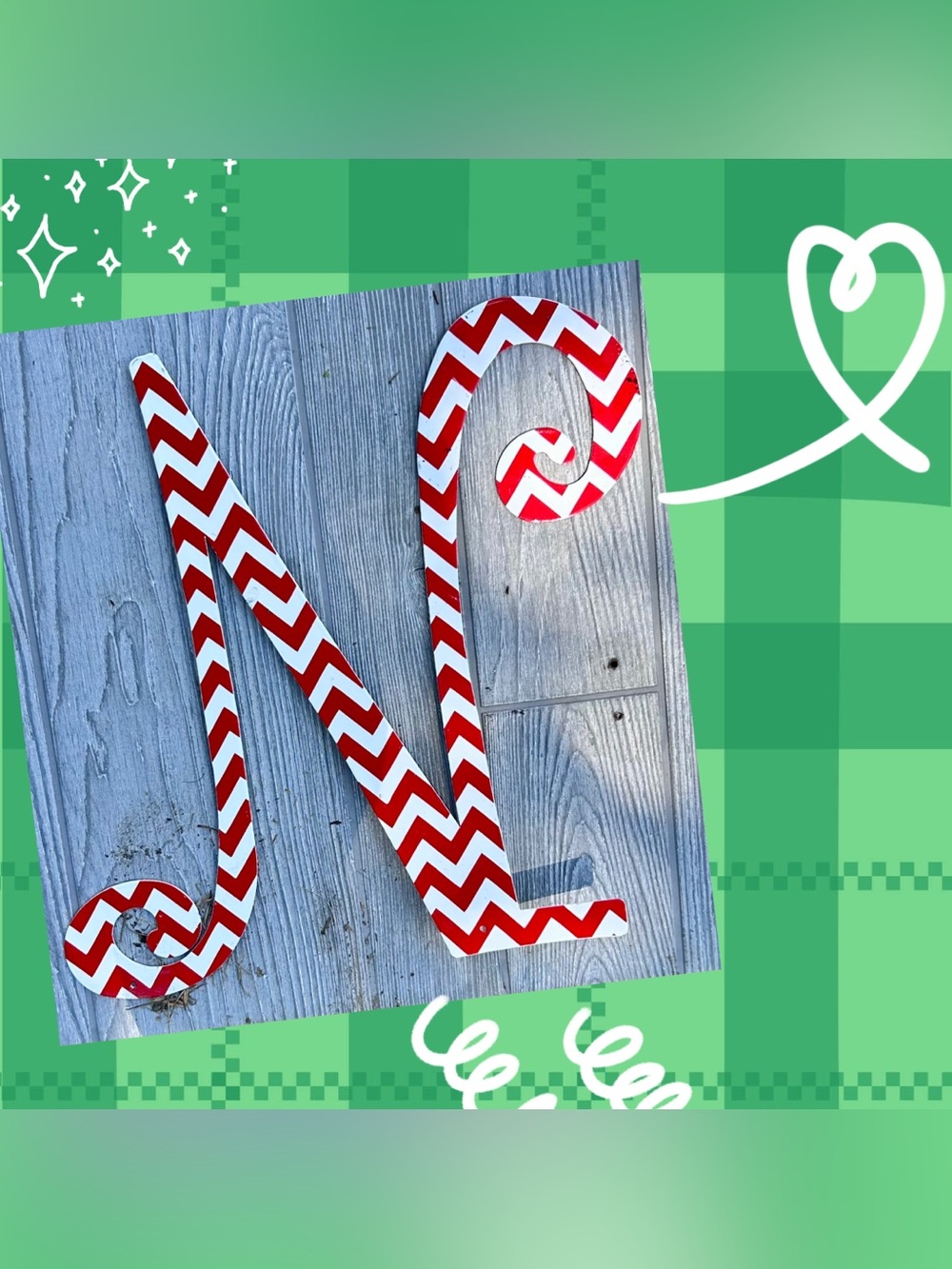 Festive Red Chevron Holiday Letter N - Home Holiday Decor